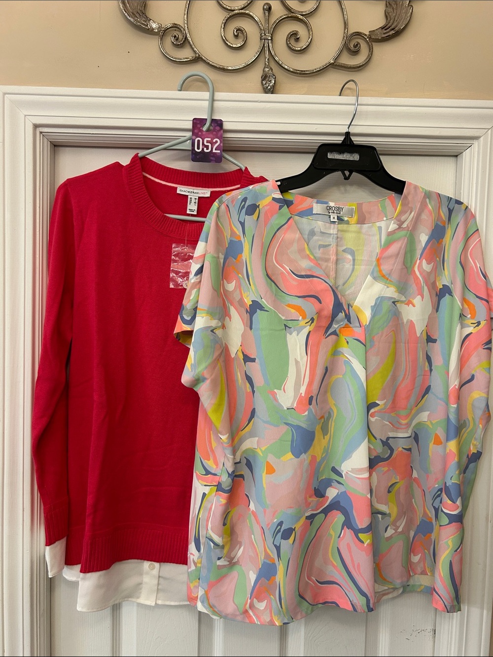 Isaac Midas pink sweater: Pastel Swirl V-Neck Top - Multi-Color